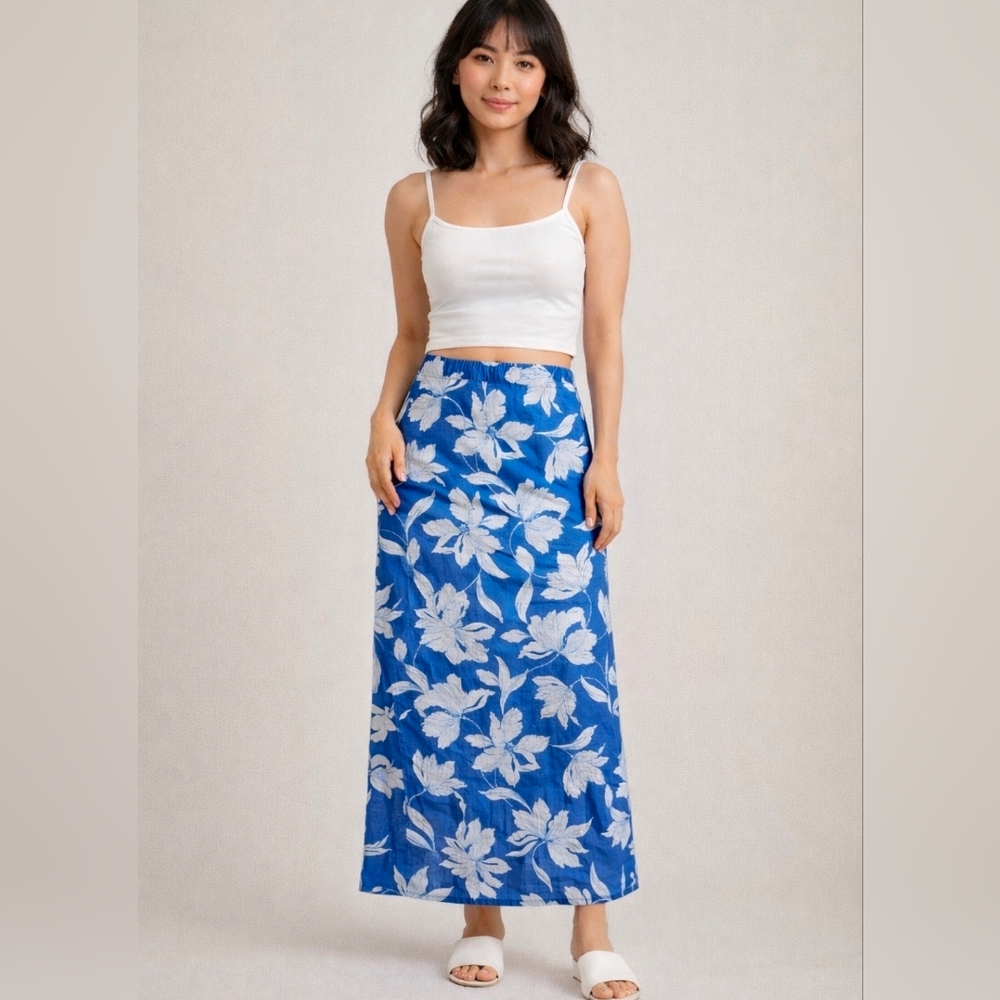 GAP Blue Maxi Skirt with White Floral Print